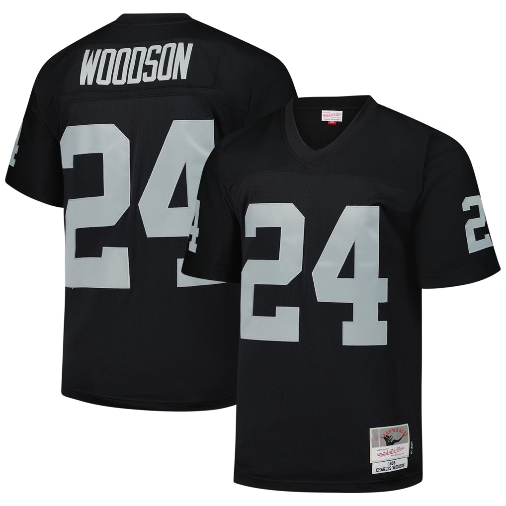 Tlead LV.Raiders #24 Charles Woodson Player Mitchell & Ness Black Legacy Replica Stitched Jerseys