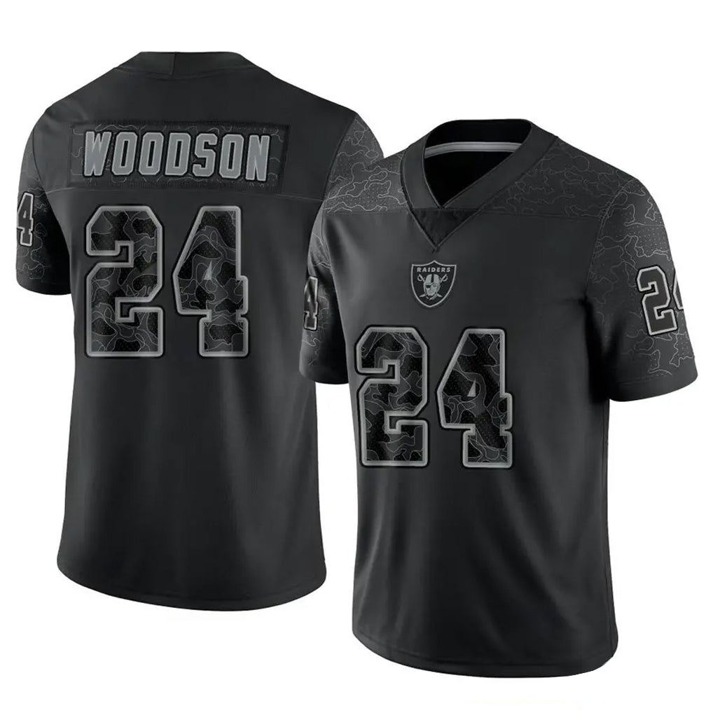 Tlead LV.Raiders #24 Charles Woodson Player RFLCTV Limited Black Stitched Jerseys