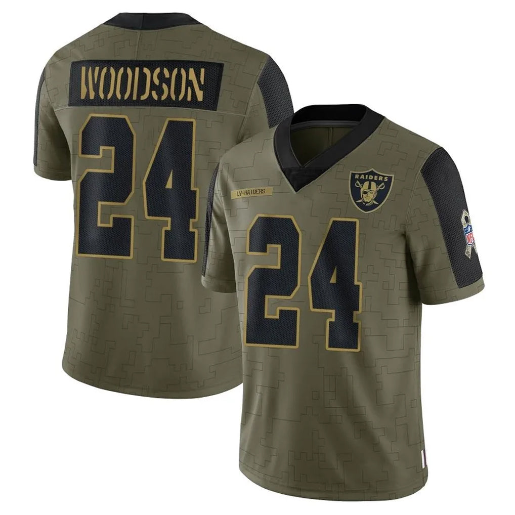 Tlead LV.Raiders #24 Charles Woodson Player Salute To Service Olive Stitched Jerseys