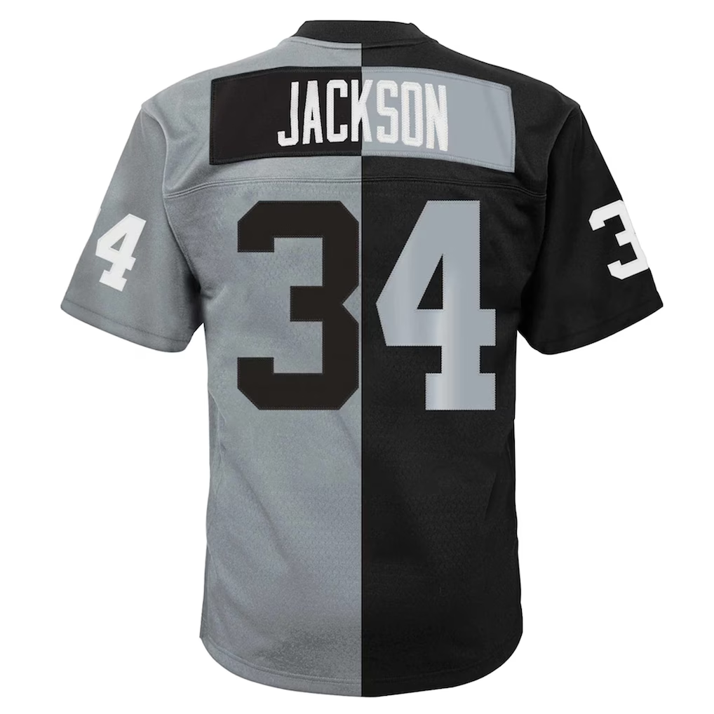 Tlead LV.Raiders #34  Bo Jackson Mitchell & Ness BlackSilver Big & Tall Split Legacy Retired Player Replica Jersey