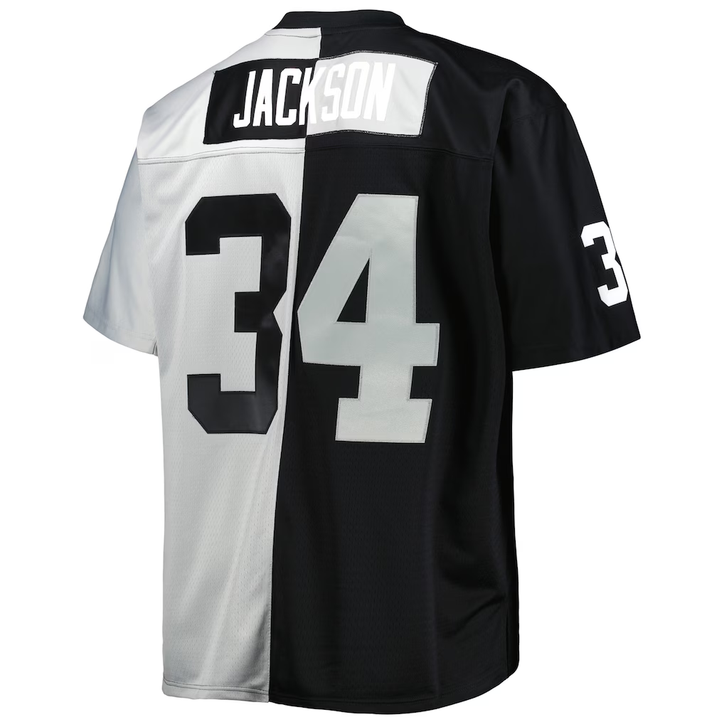 Tlead LV.Raiders #34 Bo Jackson Mitchell & Ness BlackSilver Big & Tall Split Legacy Retired Player Replica Jerseys