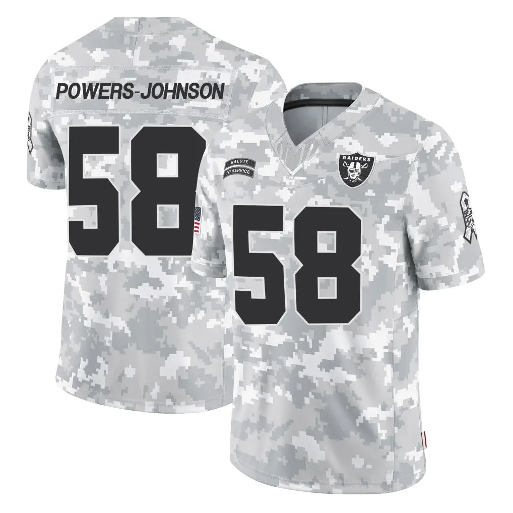 Tlead LV.Raiders #58 Jackson Powers-Johnson Player Arctic Camo Salute To Service Limited Game Stitched Jerseys