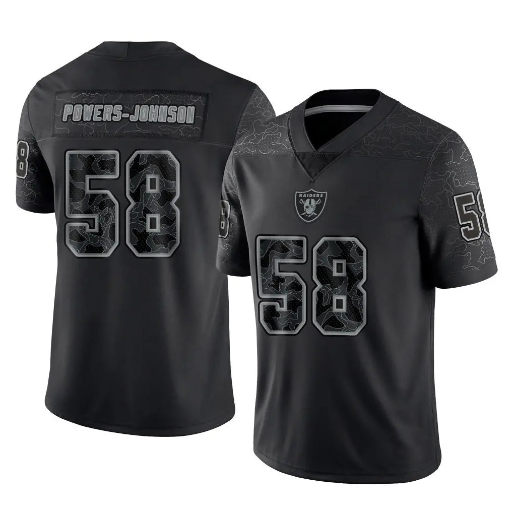 Tlead LV.Raiders #58 Jackson Powers-Johnson Player Black Reflective Limited Game Stitched Jerseys