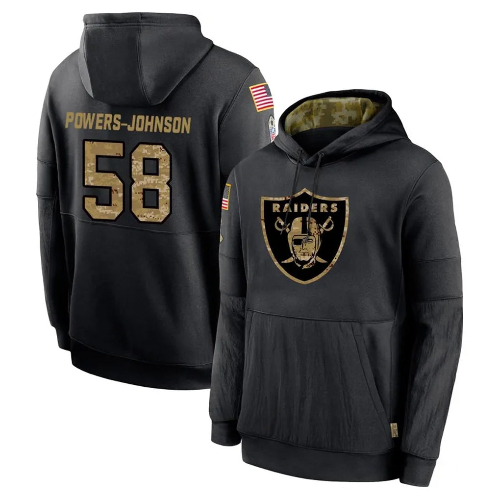 Tlead LV.Raiders #58 Jackson Powers-Johnson Player Black Salute to Service Hoodies Limited Game Stitched Jerseys