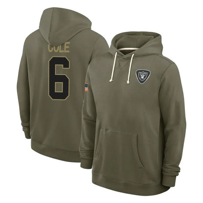 Tlead LV.Raiders #6 A.J. Cole Player Olive Salute to Service Pullover Hoodies Limited Stitched Jerseys