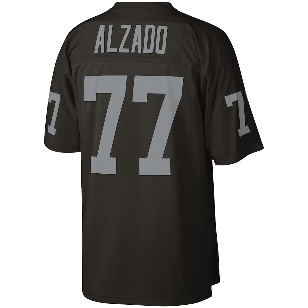 Tlead LV.Raiders #77 Lyle Alzado Mitchell & Ness Black Legacy Replica Stitched Puhic  Jersey