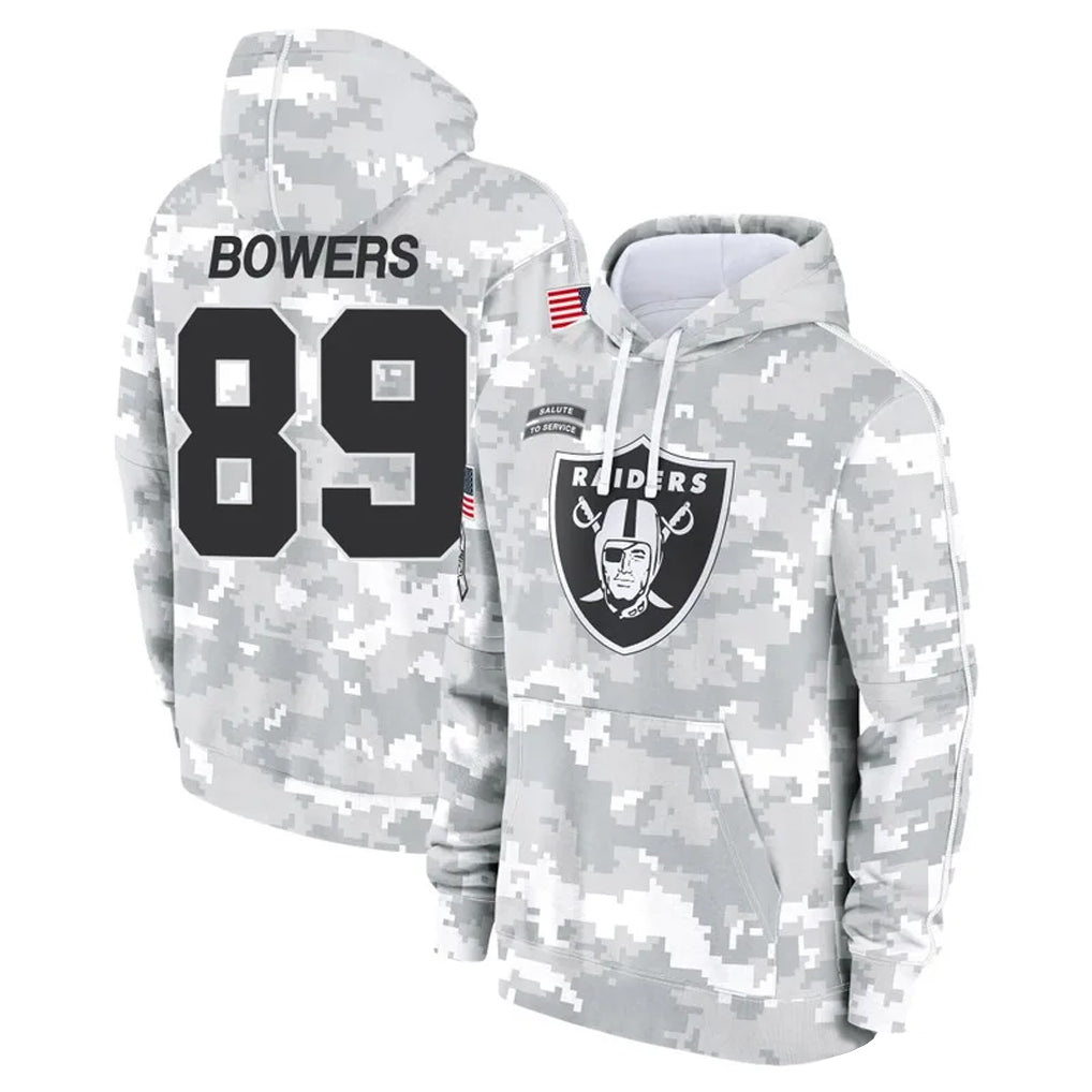 Tlead LV.Raiders #89 Brock Bowers Player Arctic Camo Salute to Service Hoodies Stitched Jerseys