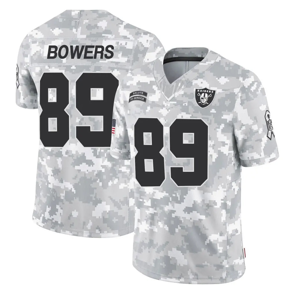 Tlead LV.Raiders #89 Brock Bowers Player Arctic Camo Salute to Service Limited  Stitched Jerseys