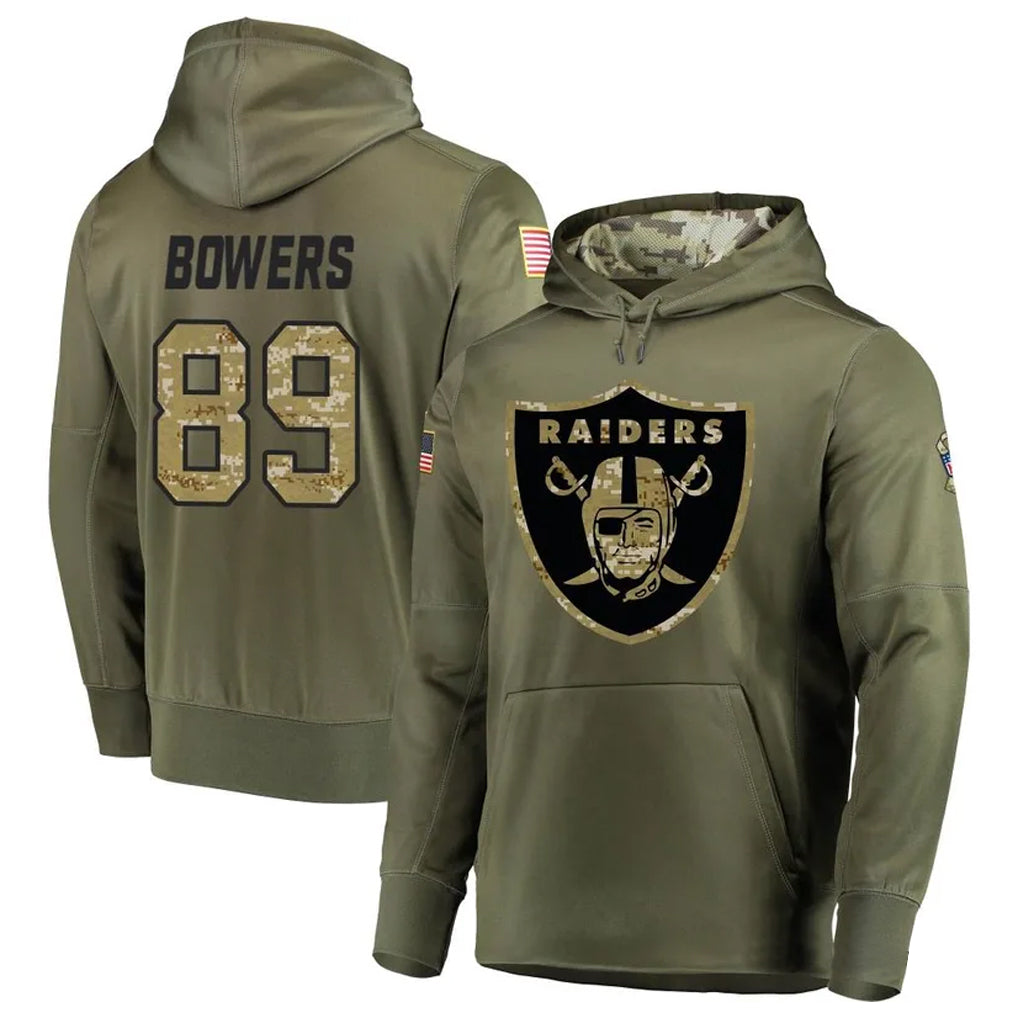 Tlead LV.Raiders #89 Brock Bowers Player Salute to Service Olive Hoodies Stitched Jerseys