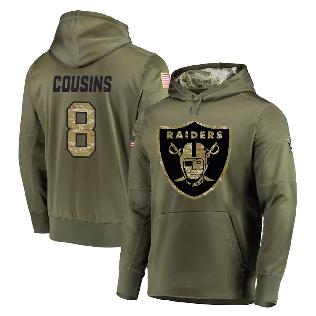 Tlead LV.Raiders #8 Kirk Cousins Player Olive Salute to Service Pullover Hoodies Home Game Stitched Jerseys