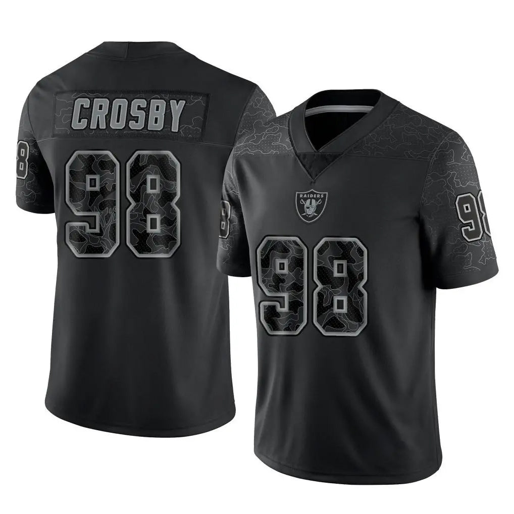 Tlead LV.Raiders #98 Maxx Crosby Player Black Reflective Limited Game Stitched Jerseys
