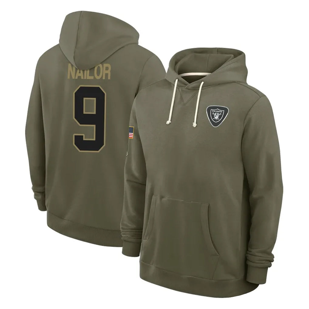 Tlead LV.Raiders #9 Jalen Nailor Player Olive Salute to Service Pullover Hoodies Limited Stitched Jerseys