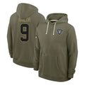 Tlead LV.Raiders #9 Jalen Nailor Player Olive Salute to Service Pullover Hoodies Limited Stitched Jerseys