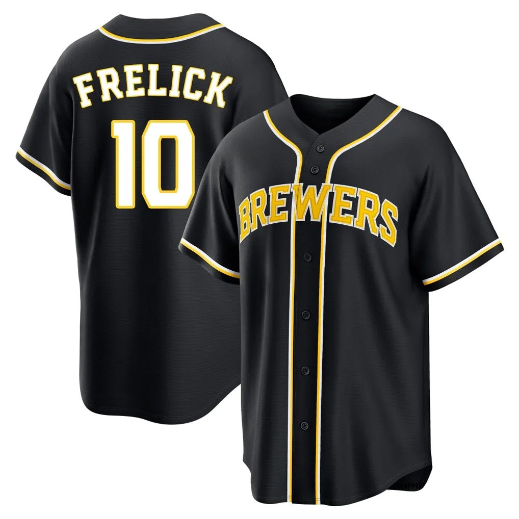Tlead M.Brewers #10 Sal Frelick Player Black Fashion Out Home Game Stitched Jerseys
