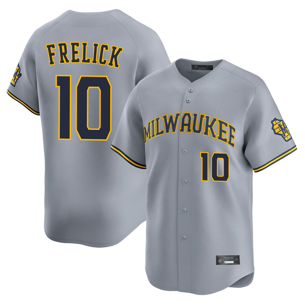 Tlead M.Brewers #10 Sal Frelick Player Gray Home Limited Stitched Jerseys