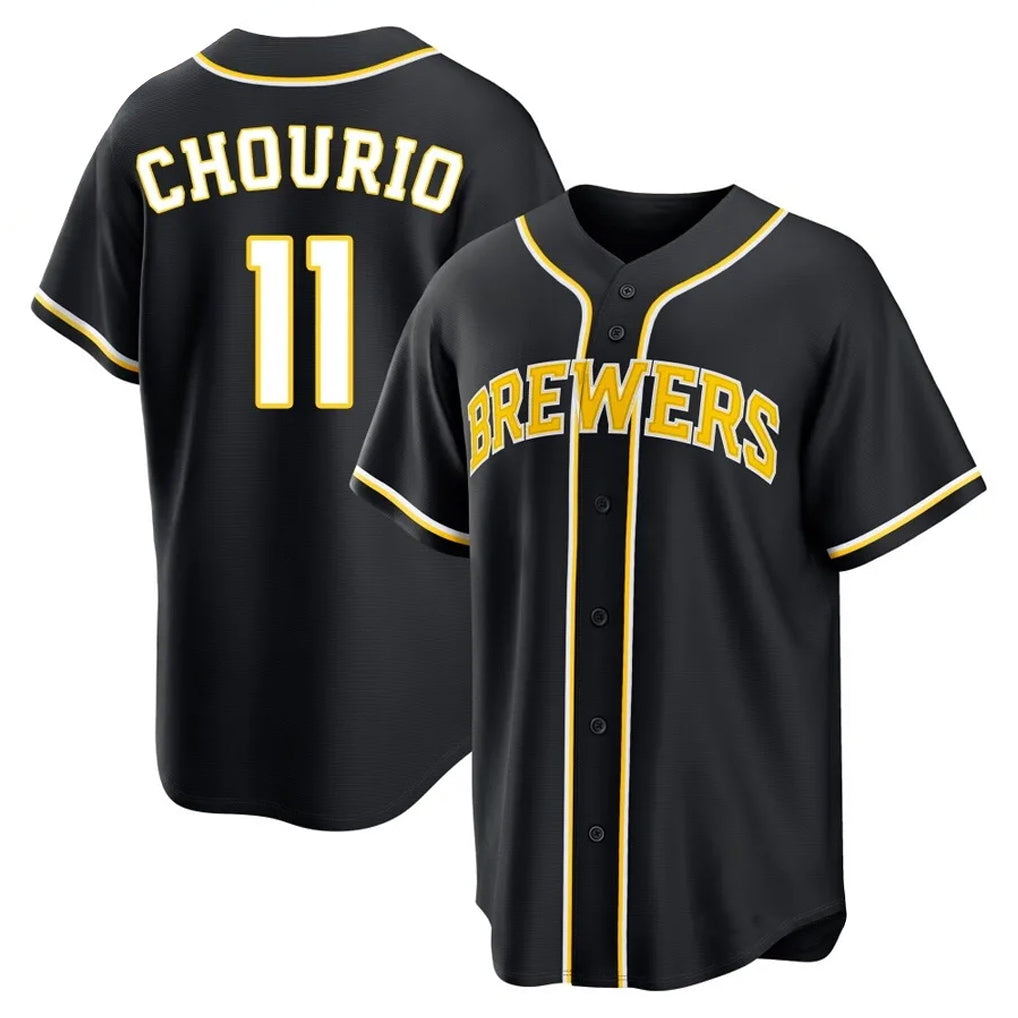 Tlead M.Brewers M.Brewers #11 Jackson Chourio Player Black Fashion Out Home Game Stitched Jerseys Player Black Fashion Out Home Game Stitched Jerseys