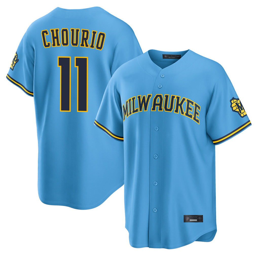 Tlead M.Brewers #11 Jackson Chourio Player Light Blue Road Stadium Game Stitched Jerseys
