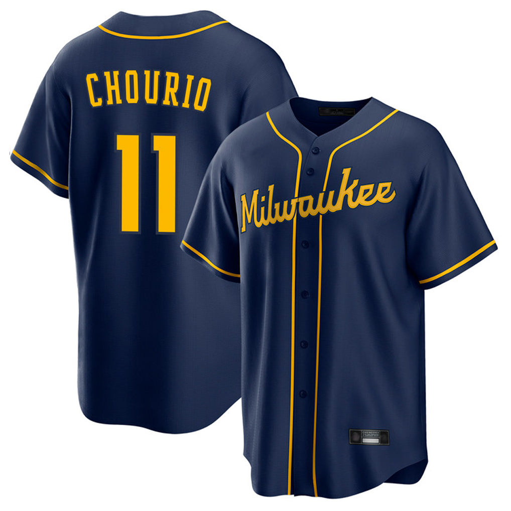 Tlead M.Brewers #11 Jackson Chourio Player Navy Home Game Stitched Jerseys