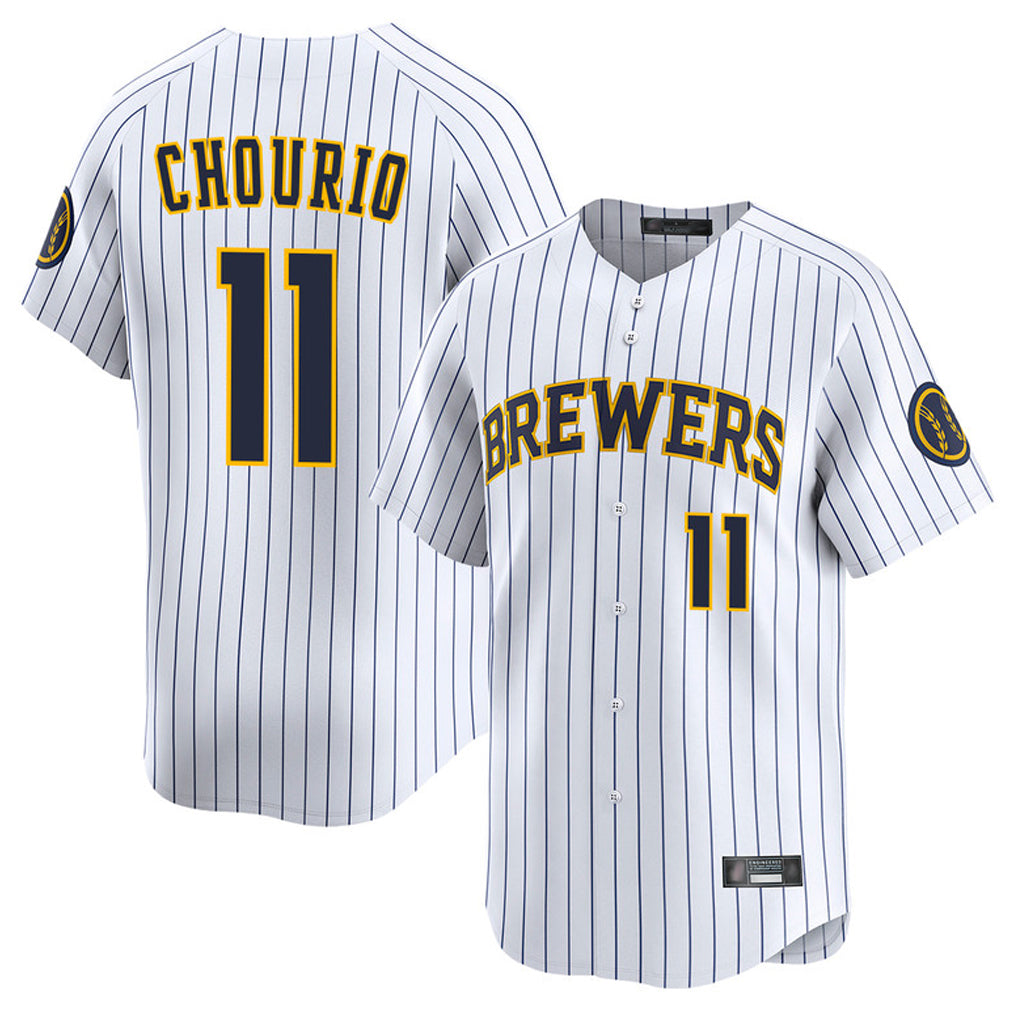 Tlead M.Brewers #11 Jackson Chourio Player White Stripes Home Limited Game Stitched Jerseys