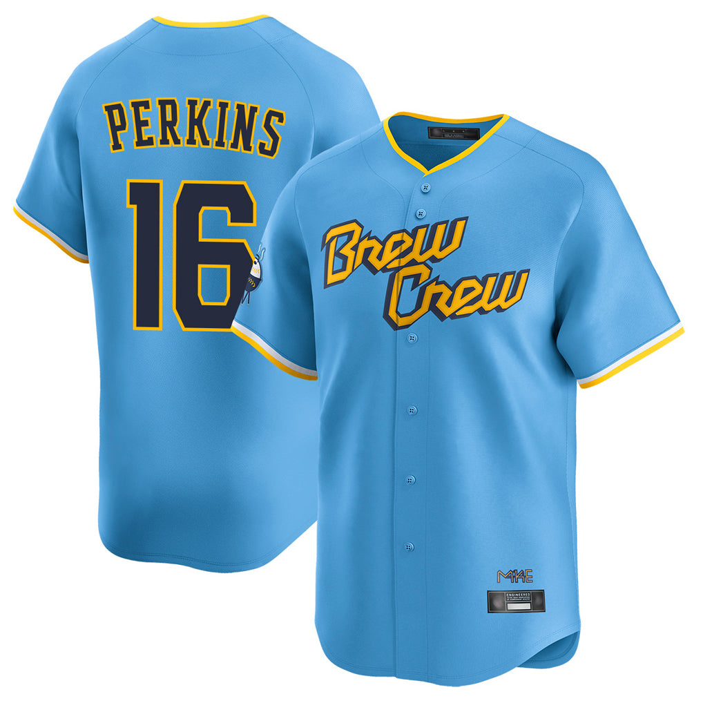 Tlead M.Brewers #16 Blake Perkins Player Light Blue Road Stadium Game Stitched Jerseys
