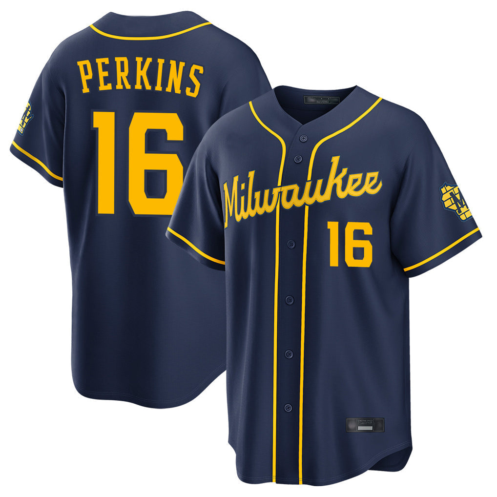 Tlead M.Brewers #16 Blake Perkins Player Navy Home Stadium Game Stitched Jerseys
