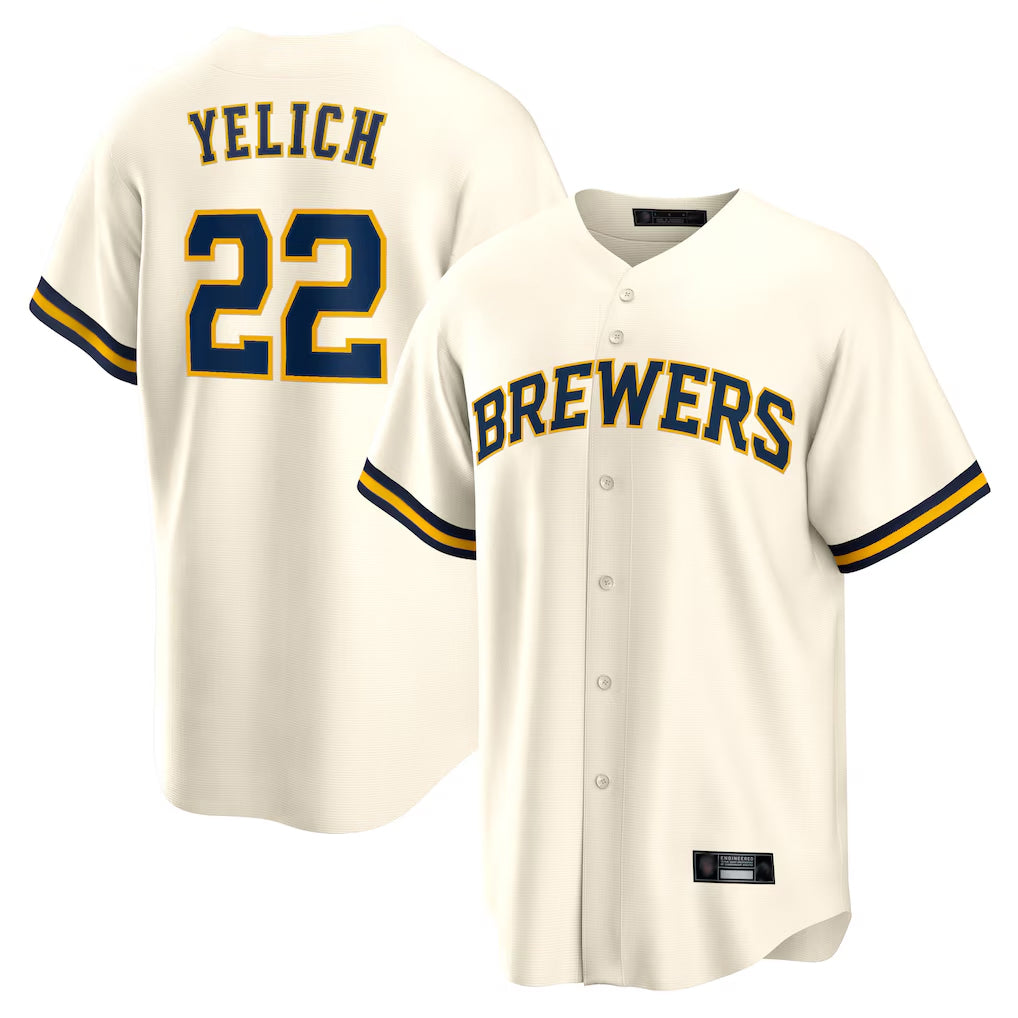 Tlead M.Brewers #22 Christian Yelich Player Cream Home Game Stitched Jerseys