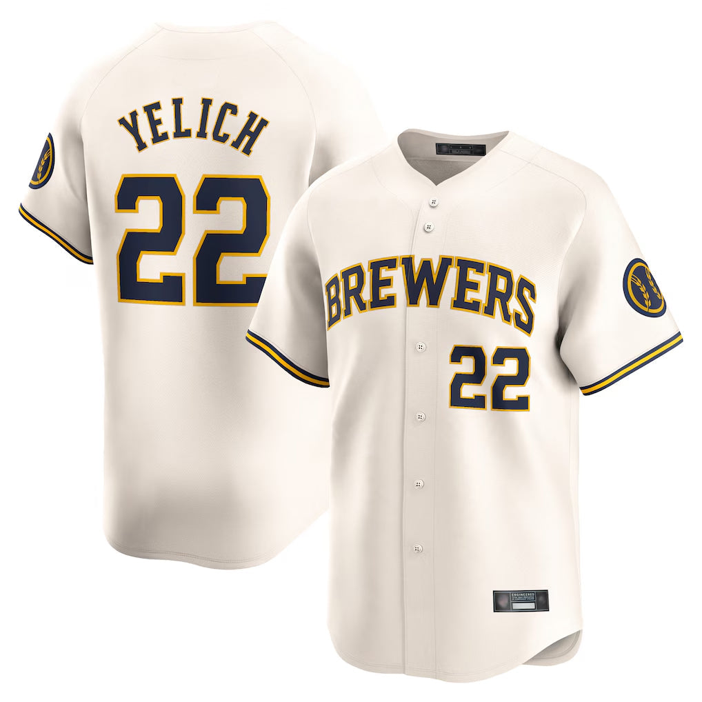 Tlead M.Brewers #22 Christian Yelich Player Cream Home Limited Stitched Jerseys