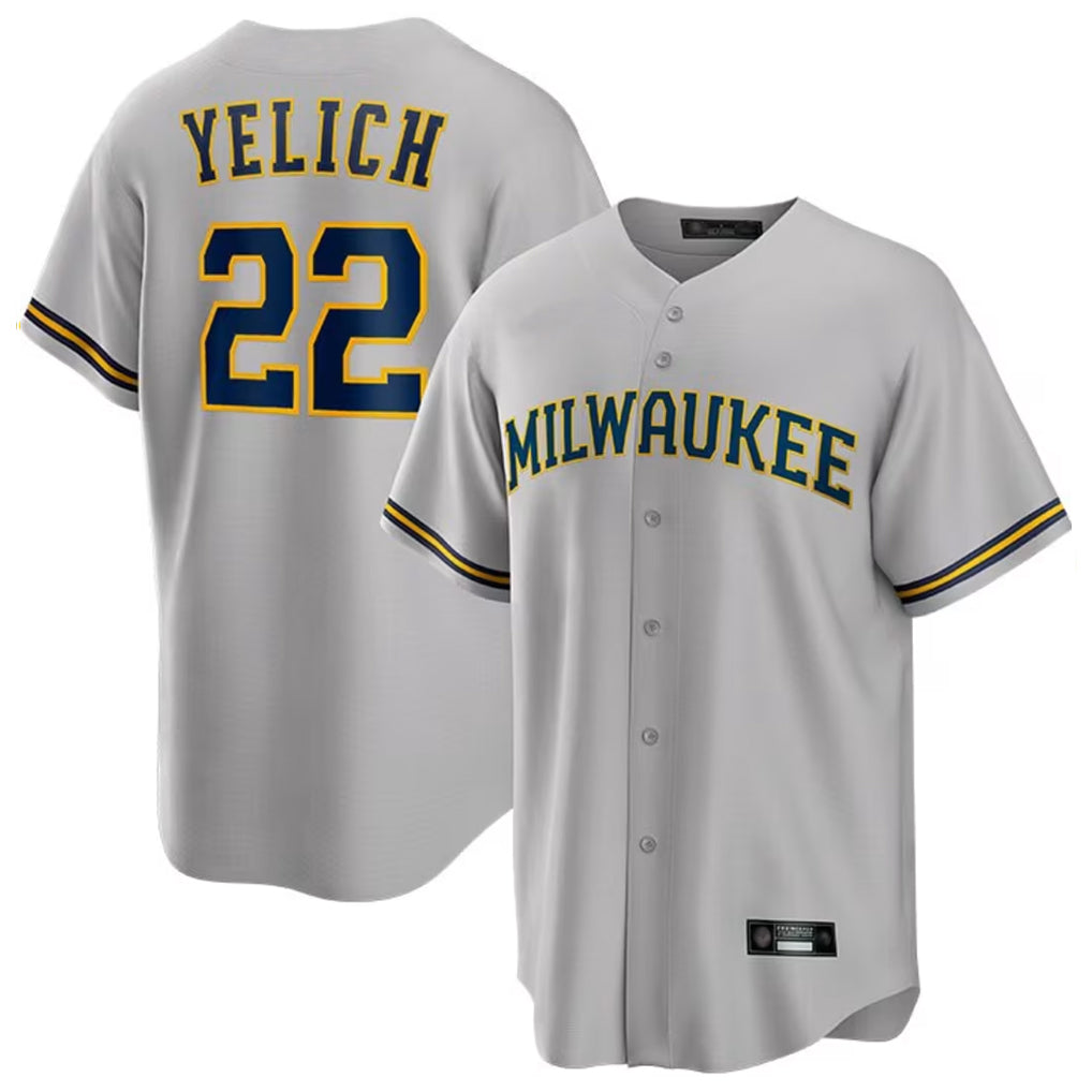 Tlead M.Brewers #22 Christian Yelich Player Gray Home Game Stitched Jerseys