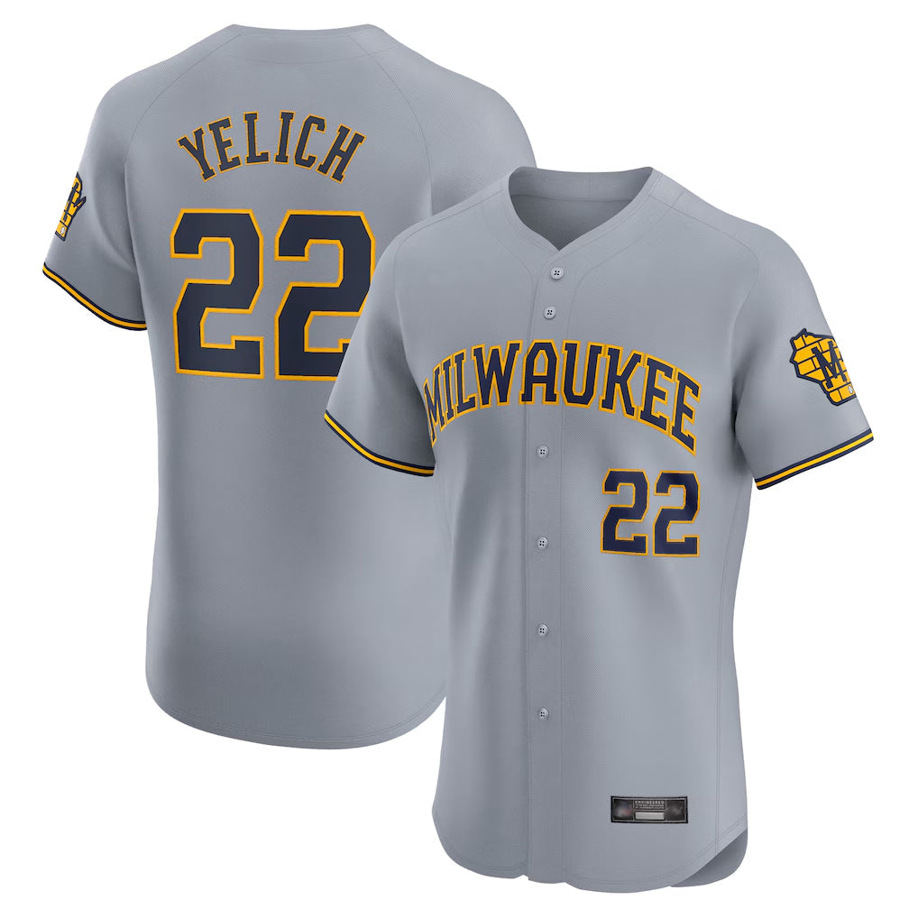 Tlead M.Brewers #22 Christian Yelich Player Gray Home Limited Elite Stitched Jerseys