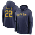 Tlead M.Brewers #22 Christian Yelich Player Navy Club Pullover Hoodie Game Stitched Jerseys