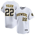 Tlead M.Brewers #22 Christian Yelich Player White Stripes Home Limited Game Stitched Jerseys