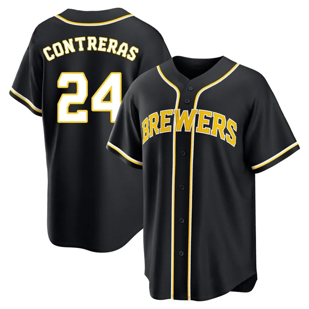 Tlead M.Brewers #24 William Contreras Player Black Fashion Out Home Game Stitched Jerseys