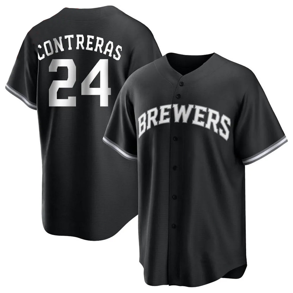 Tlead M.Brewers #24 William Contreras Player Black Game Home Stitched Jerseys