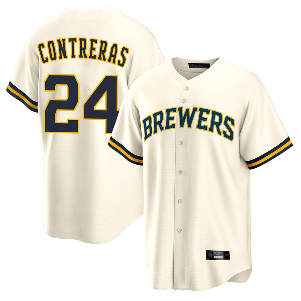 Tlead M.Brewers #24 William Contreras Player Cream Home Game Stitched Jerseys