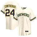 Tlead M.Brewers #24 William Contreras Player Cream Home Game Stitched Jerseys