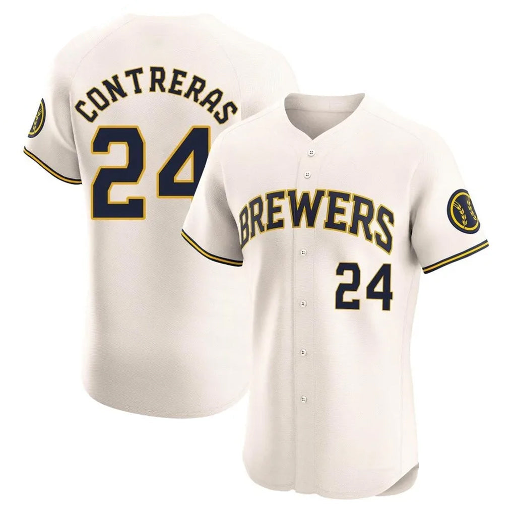 Tlead M.Brewers #24 William Contreras Player Cream Home Limited Elite Stitched Jerseys