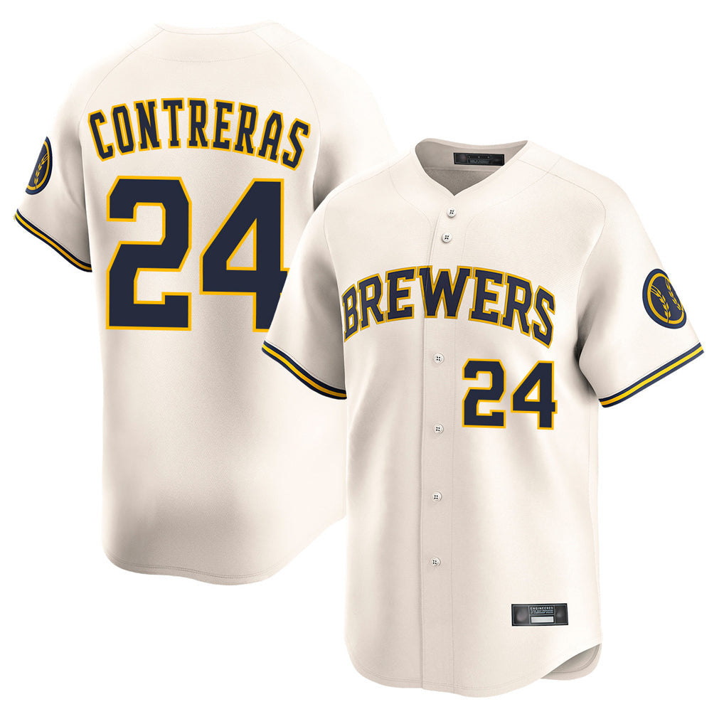 Tlead M.Brewers #24 William Contreras Player Cream Home Limited Game Stitched Jerseys
