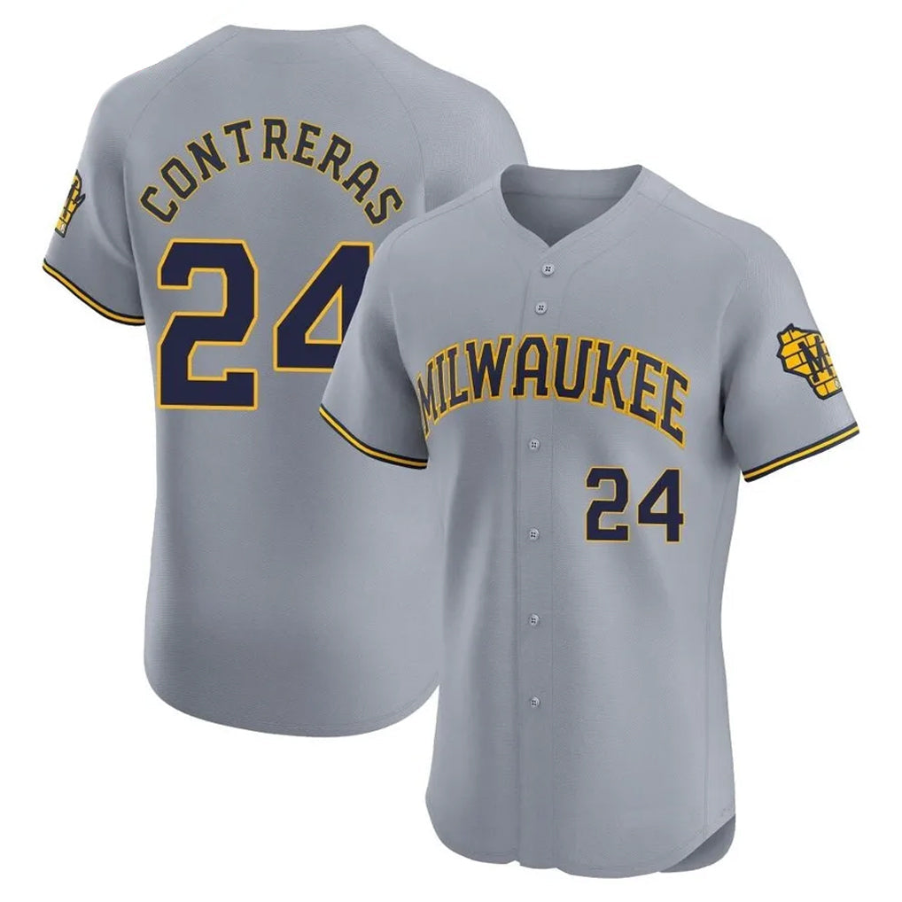 Tlead M.Brewers #24 William Contreras Player Gray Home Limited Elite Stitched Jerseys