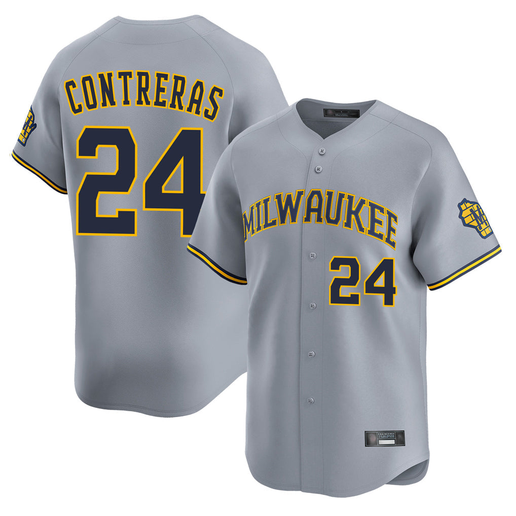 Tlead M.Brewers #24 William Contreras Player Gray Home Limited Stitched Jerseys