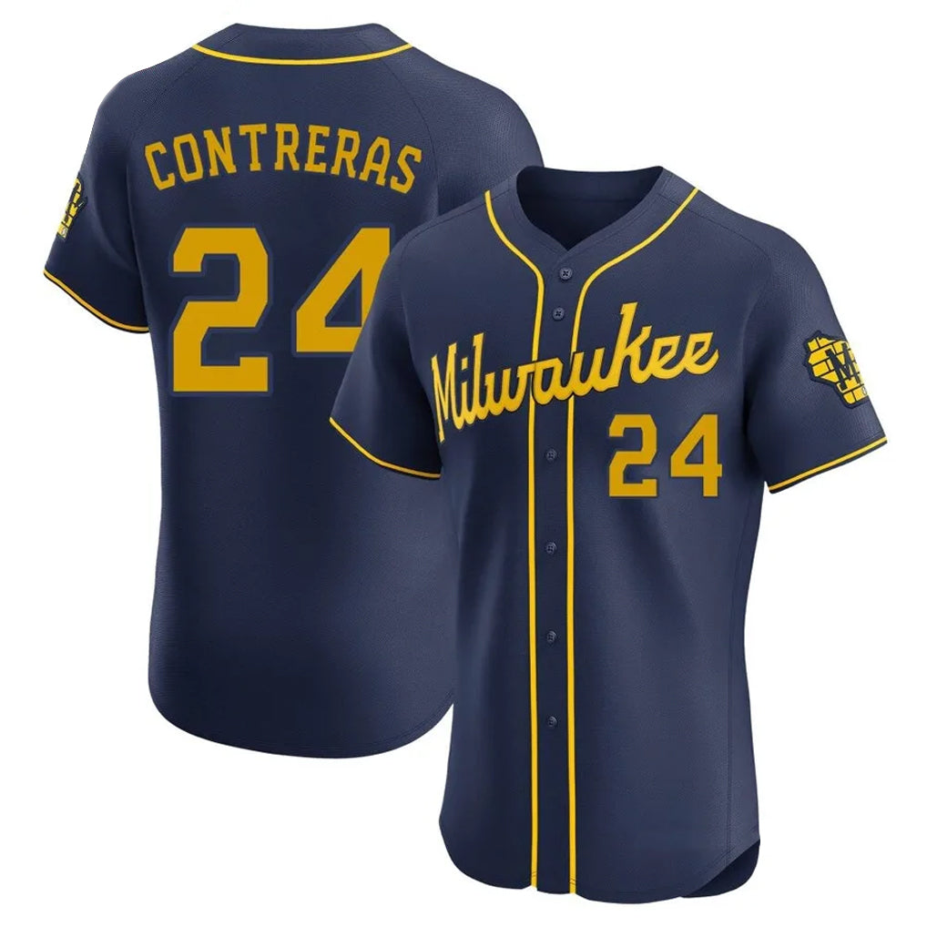 Tlead M.Brewers #24 William Contreras Player Navy Home Limited Elite Stitched Jerseys
