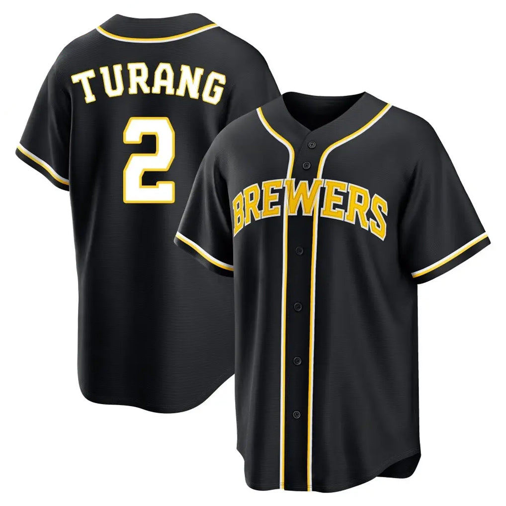 Tlead M.Brewers #2 Brice Turang Player Black Fashion Out Home Game Stitched Jerseys
