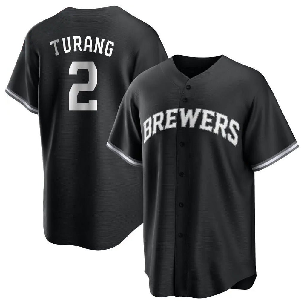 Tlead M.Brewers #2 Brice Turang Player Black Game Home Stitched Jerseys