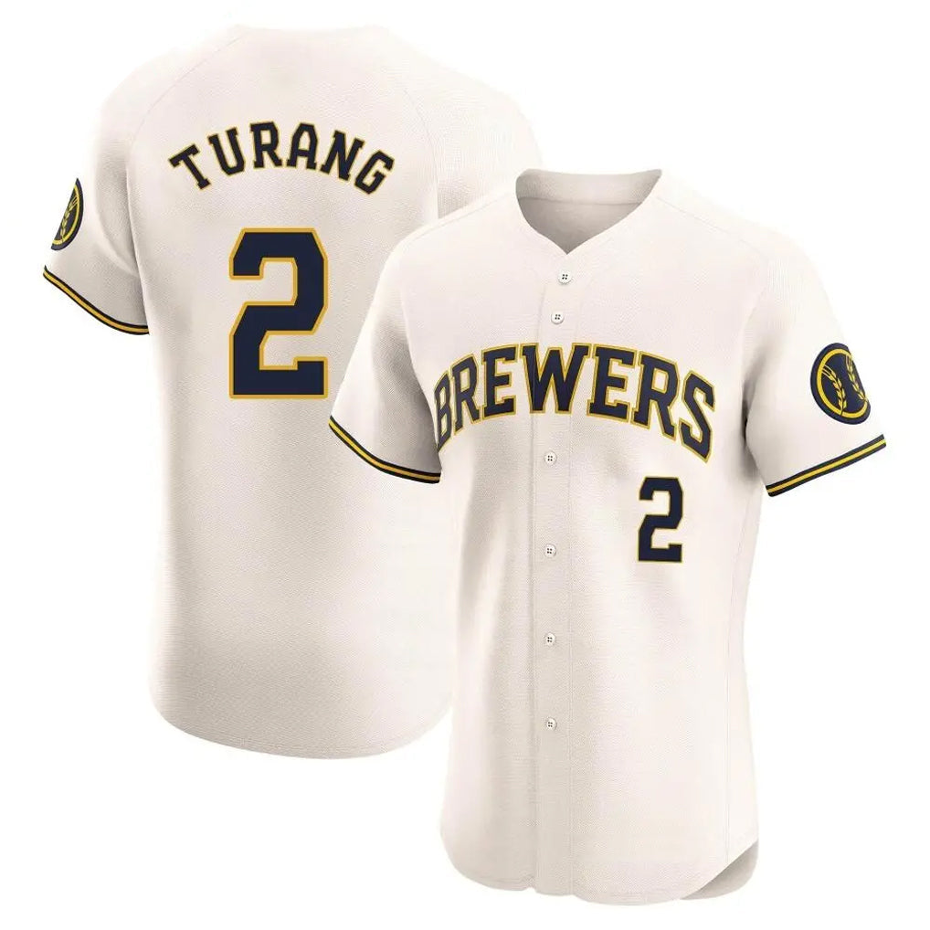 Tlead M.Brewers #2 Brice Turang Player Cream Home Limited Elite Stitched Jerseys