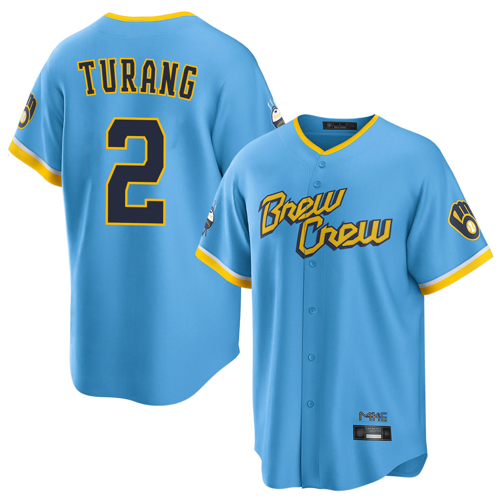 Tlead M.Brewers #2 Brice Turang Player Light Blue City Connect Home Game Stitched Jerseys