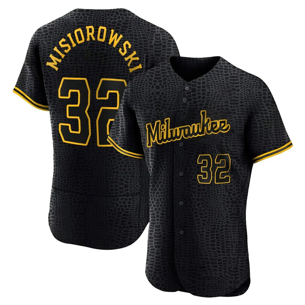 Tlead M.Brewers #32 Jacob Misiorowski Player Black Snake Skin City Home Limited Elite Stitched Jerseys