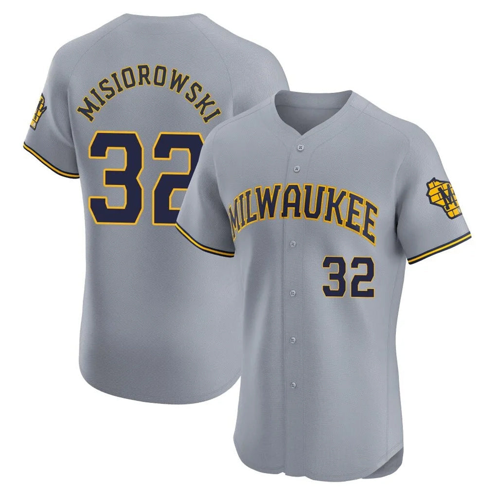Tlead M.Brewers #32 Jacob Misiorowski Player Gray Home Limited Elite Stitched Jerseys