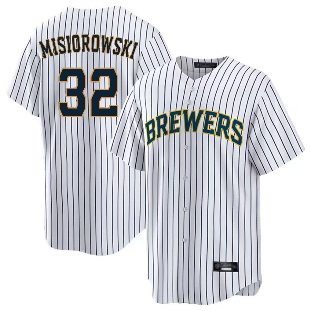Tlead M.Brewers #32 Jacob Misiorowski Player White Stripes Home Game Stitched Jerseys