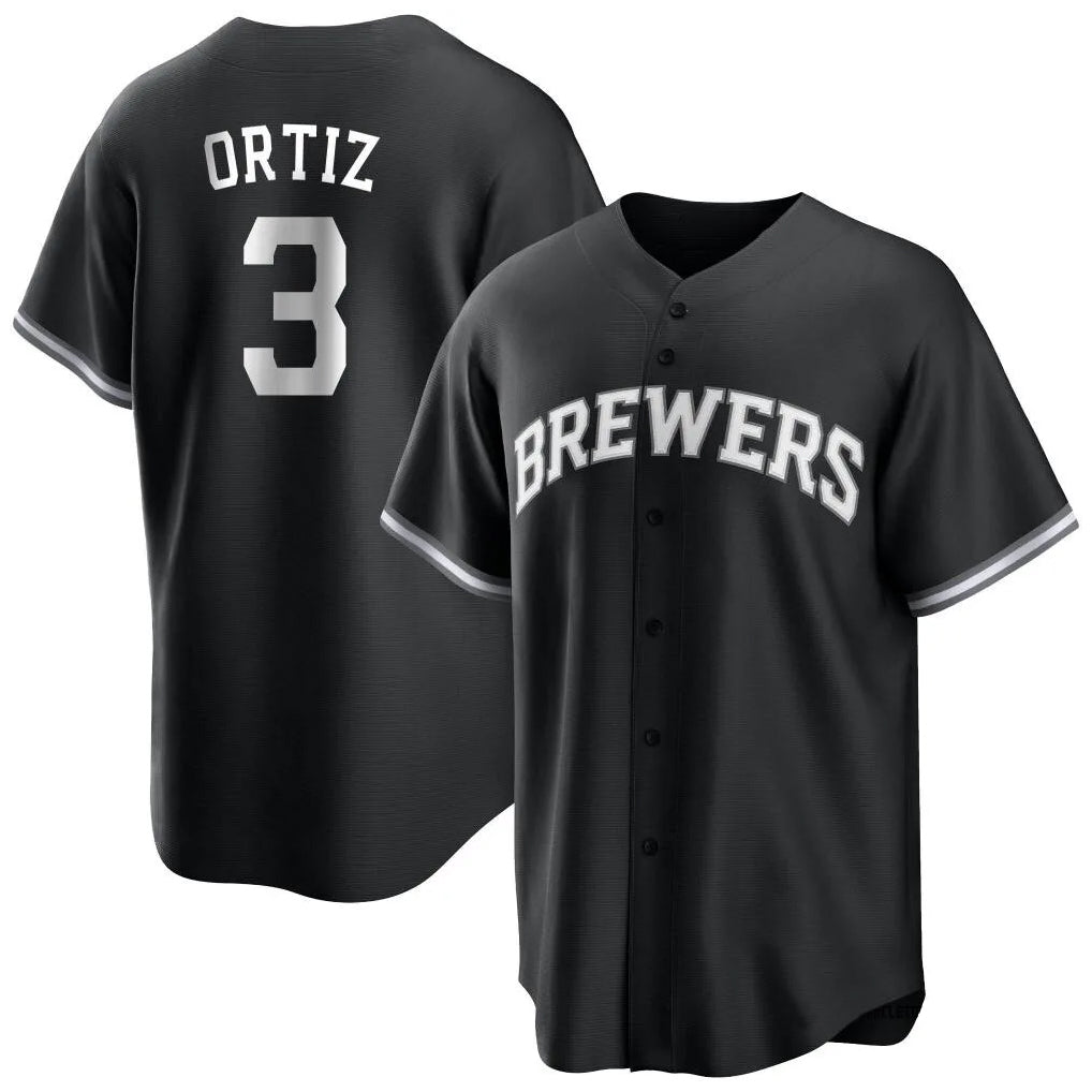 Tlead M.Brewers #3 Joey Ortiz Player Black Game Home Stitched Jerseys