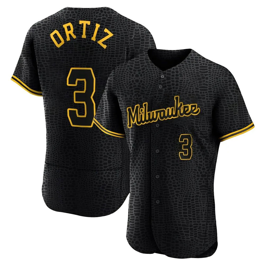 Tlead M.Brewers #3 Joey Ortiz Player Black Snake Skin City Home Limited Elite Stitched Jerseys