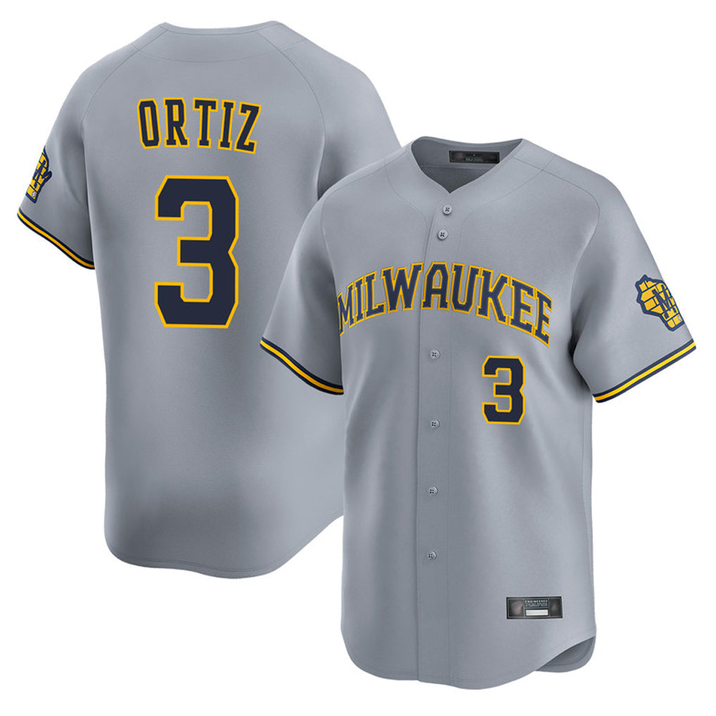Tlead M.Brewers #3 Joey Ortiz Player Gray Home Limited Stitched Jerseys